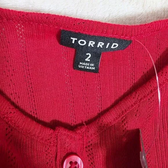 Torrid Pointelle V Neck Cinched Waist Peplum Tank Adrenaline Rush Red 2X (18-20) - Picture 2 of 10